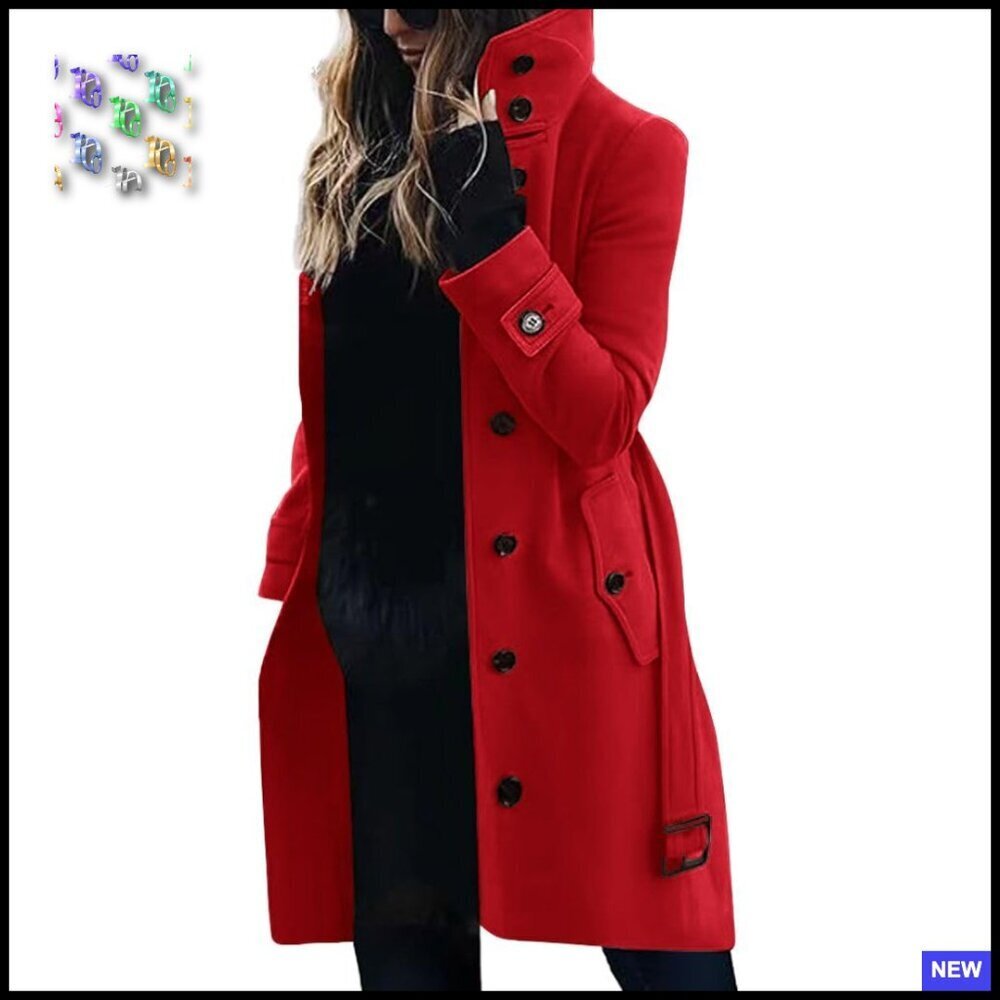 Single Breasted Wool Pea Coat Classic Business Casual Midi Long Winter Overcoat